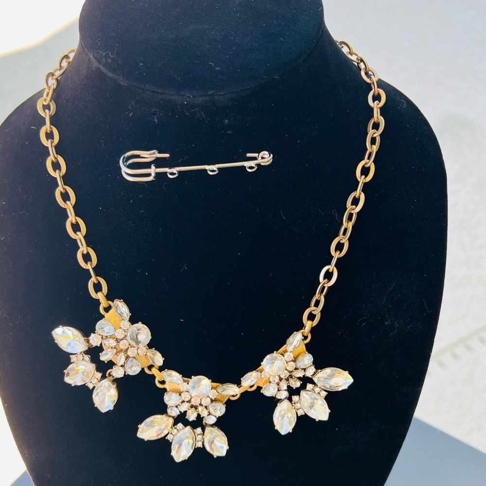 J. Crew Gold and Crystal Floral Necklace